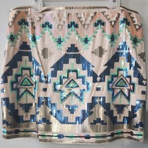 Sequins Galore! Women's Embellished Aztec Boho Southwestern Skirt Size Small P
